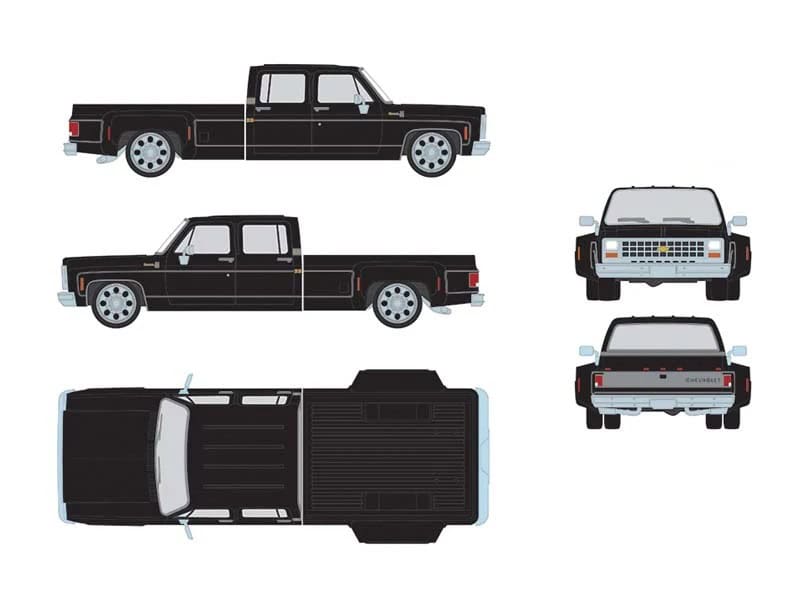 1/64 Lowered 1980 Chevrolet Silverado C30 Crew Cab Dually Pickup Truck, Black by IXO Models
