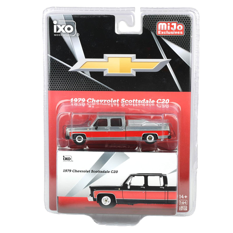 Raw Chase Unit ~ 1/64 1979 Chevrolet Scottsdale C20 Crew Cab Two-Tone Pickup Truck, Black & Red by IXO Models