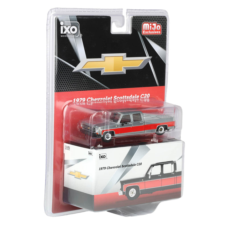 Raw Chase Unit ~ 1/64 1979 Chevrolet Scottsdale C20 Crew Cab Two-Tone Pickup Truck, Black & Red by IXO Models