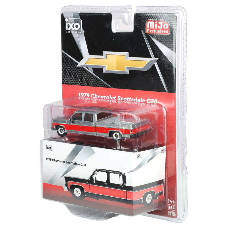Raw Chase Unit ~ 1/64 1979 Chevrolet Scottsdale C20 Crew Cab Two-Tone Pickup Truck, Black & Red by IXO Models