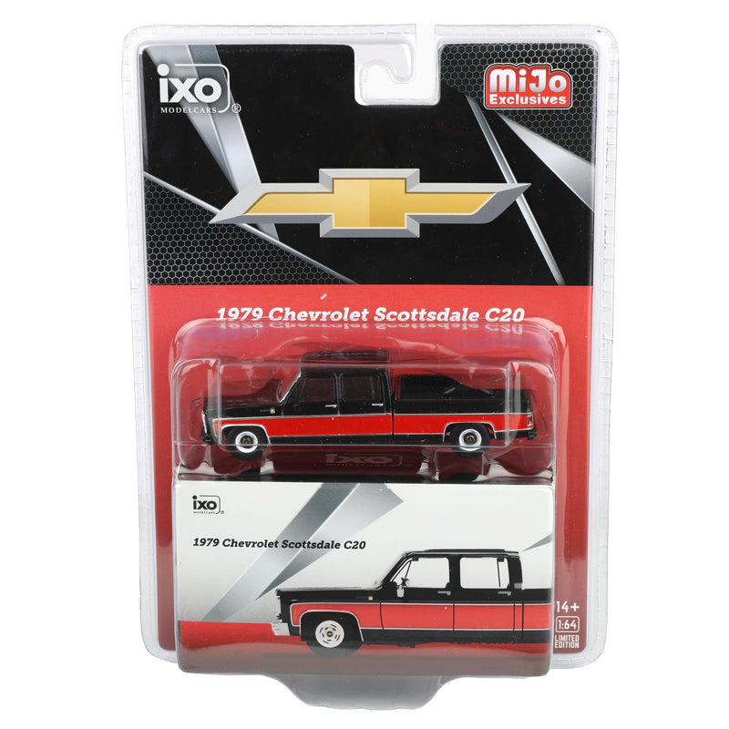 1/64 1979 Chevrolet Scottsdale C20 Crew Cab Two-Tone Pickup Truck, Black & Red by IXO Models
