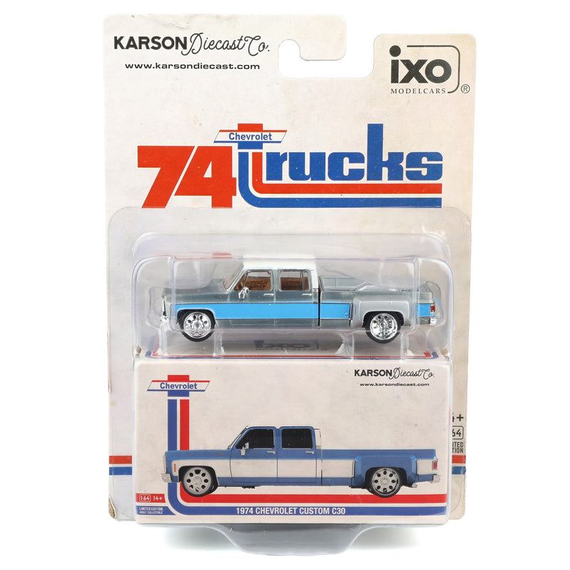 Raw Chase Unit ~ 1/64 Lowered 1974 Chevrolet Custom C30 Crew Cab Deluxe Two-Tone Dually Pickup Truck by IXO Models