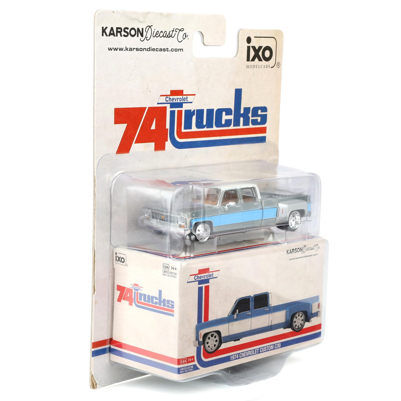 Raw Chase Unit ~ 1/64 Lowered 1974 Chevrolet Custom C30 Crew Cab Deluxe Two-Tone Dually Pickup Truck by IXO Models