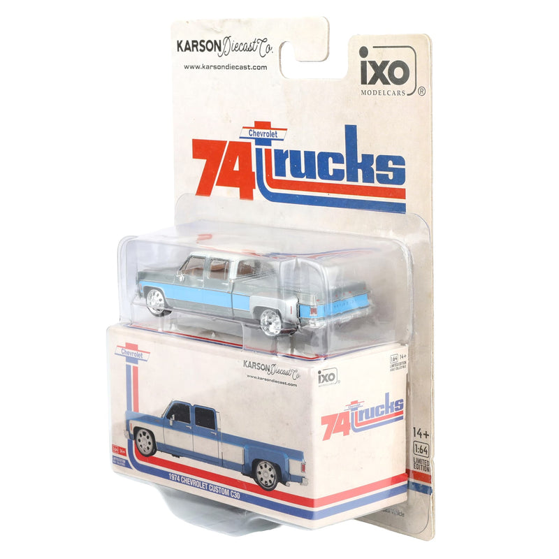 Raw Chase Unit ~ 1/64 Lowered 1974 Chevrolet Custom C30 Crew Cab Deluxe Two-Tone Dually Pickup Truck by IXO Models