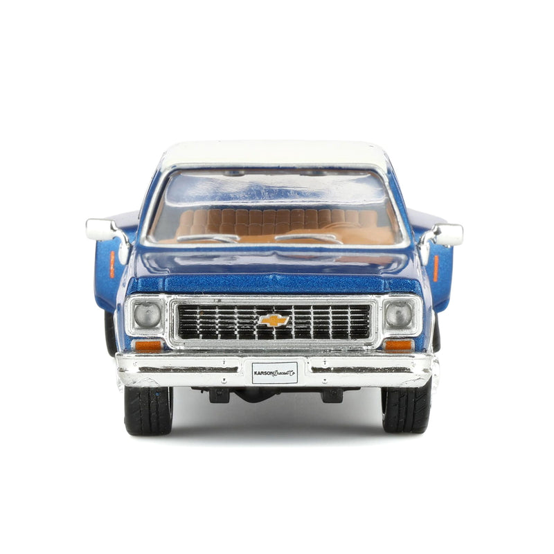 1/64 Lowered 1974 Chevrolet Custom C30 Crew Cab Deluxe Two-Tone Dually Pickup Truck, Catalina Blue Metallic & Frost White by IXO Models