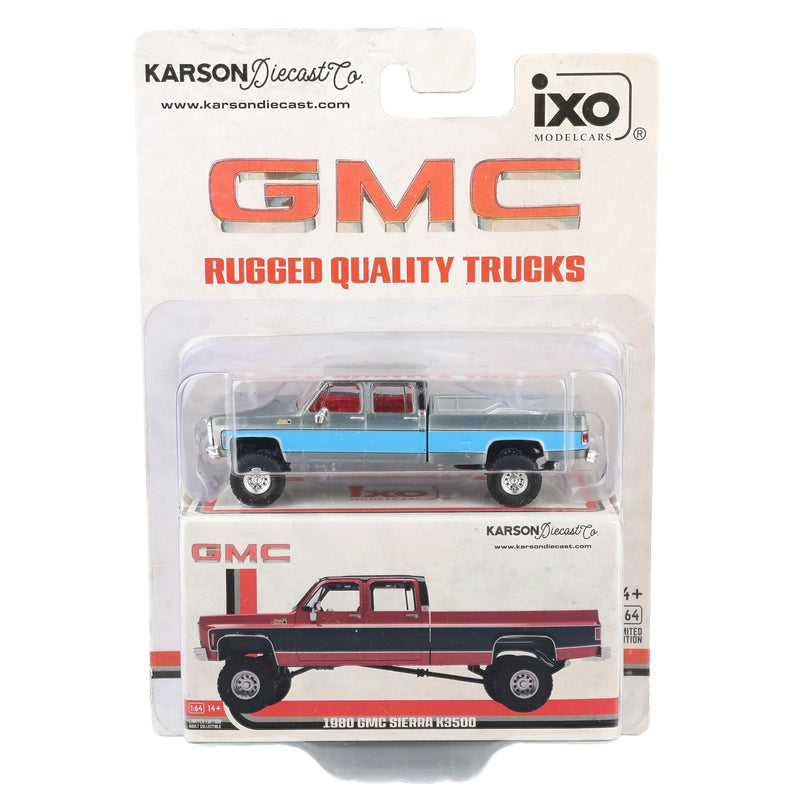Raw Chase Unit ~ 1/64 Lifted 1980 GMC Sierra Classic K3500 Wideside Crew Cab Two-Tone Pickup Truck by IXO Models