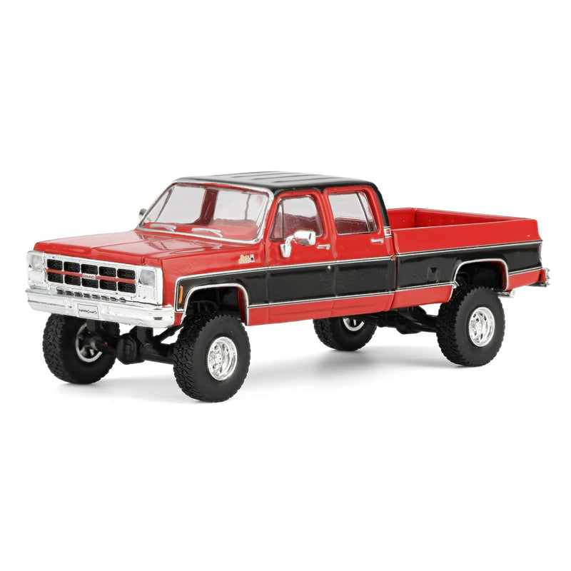 1/64 Lifted 1980 GMC Sierra Classic K3500 Wideside Crew Cab Two-Tone Pickup Truck, Cardinal Red & Black by IXO Models