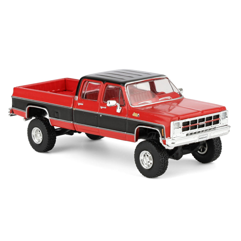 1/64 Lifted 1980 GMC Sierra Classic K3500 Wideside Crew Cab Two-Tone Pickup Truck, Cardinal Red & Black by IXO Models