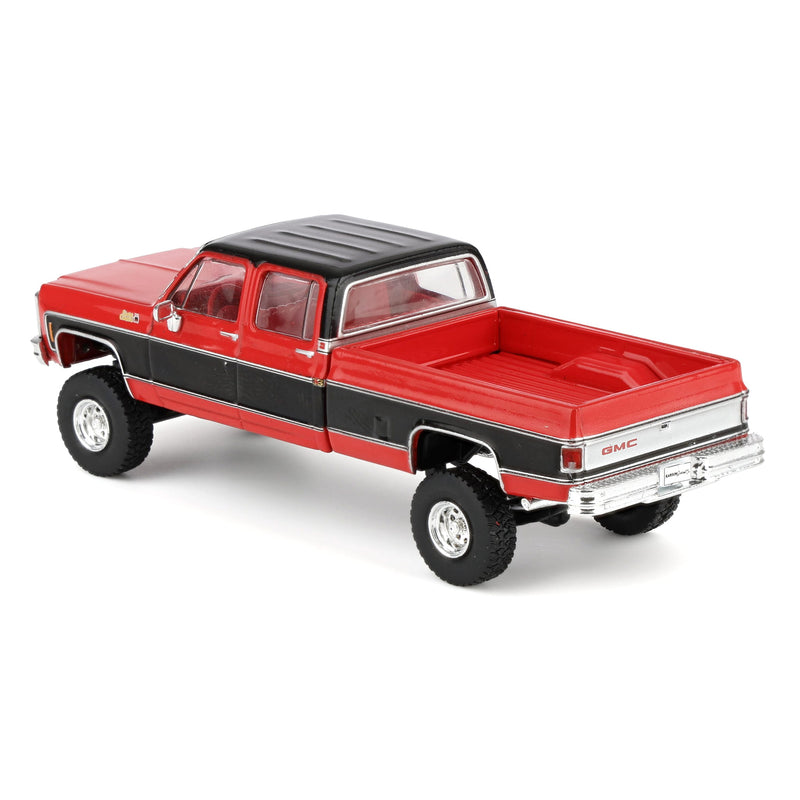 1/64 Lifted 1980 GMC Sierra Classic K3500 Wideside Crew Cab Two-Tone Pickup Truck, Cardinal Red & Black by IXO Models
