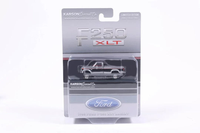 1/64 1985 Ford F-250 XLT Lariat 4x4 Long Bed Pickup Truck, Two-Tone Silver Metallic & Raven Black by IXO America