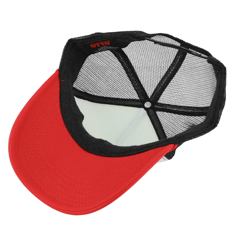 International Harvester IH Logo Rope Trucker Hat, White Foam Front with Red Brim & Black Mesh Back