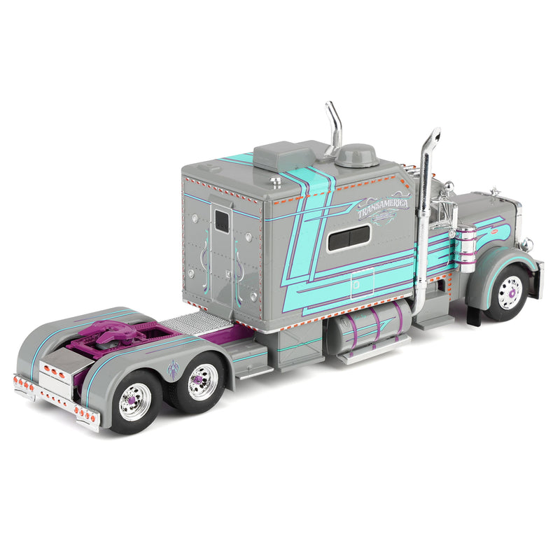 1/64 Peterbilt 379 Big Bunk Cab Style with 53ft Tri-Axle Van Trailer by J1 Diecast Trucking, TransAmerica Transportation