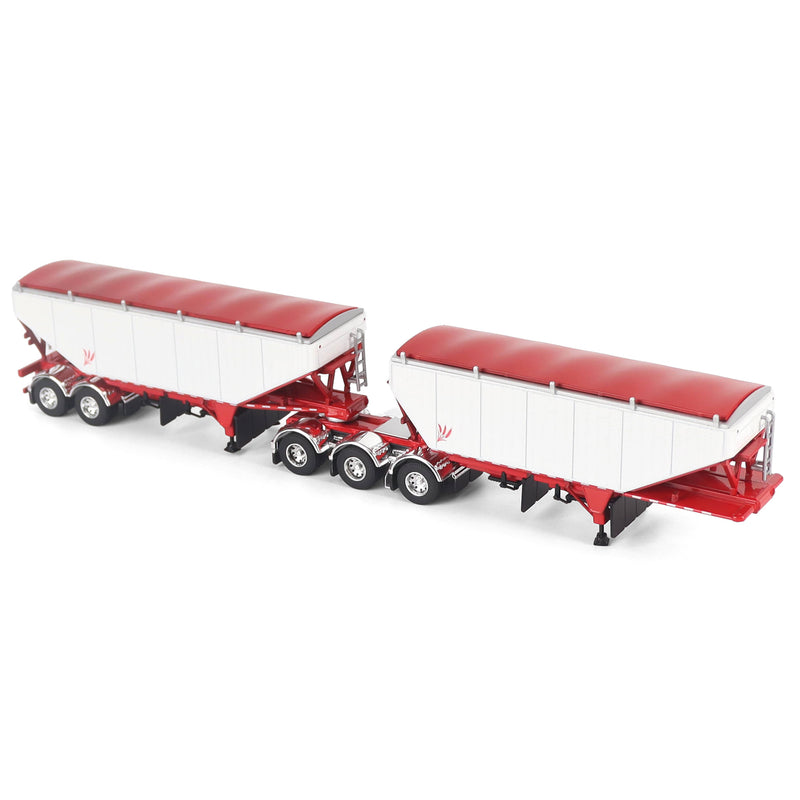 1/64 B-Train Grain Trailers by Diecast Masters, White with Red Frame