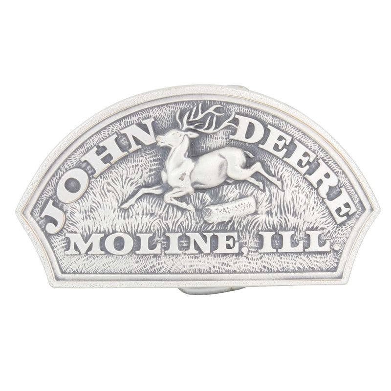 Vintage Small 1983 John Deere 1876 Historical Trademark Silvertone Belt Buckle