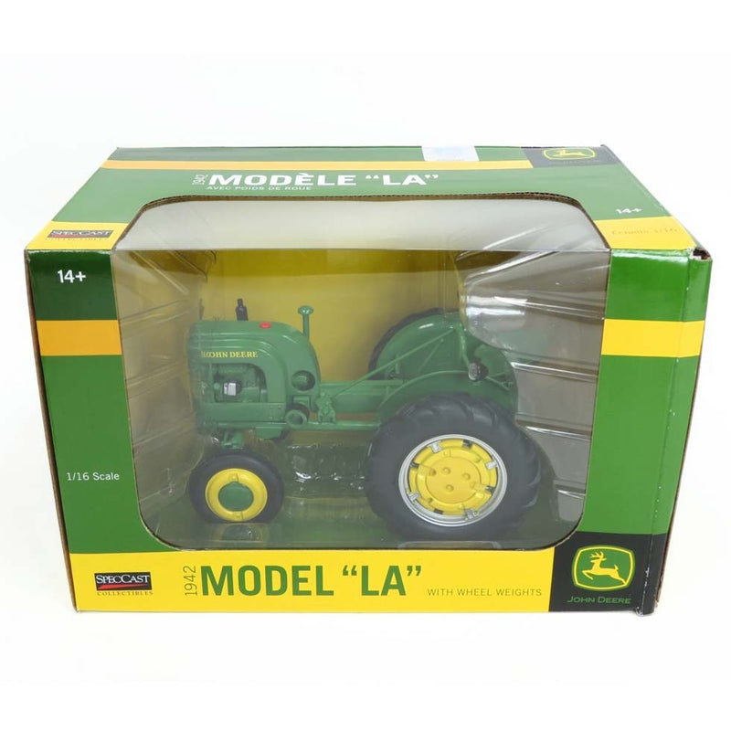 (B&D) 1/16 1942 John Deere Model LA Tractor with Wheel Weights by SpecCast - Damaged Box