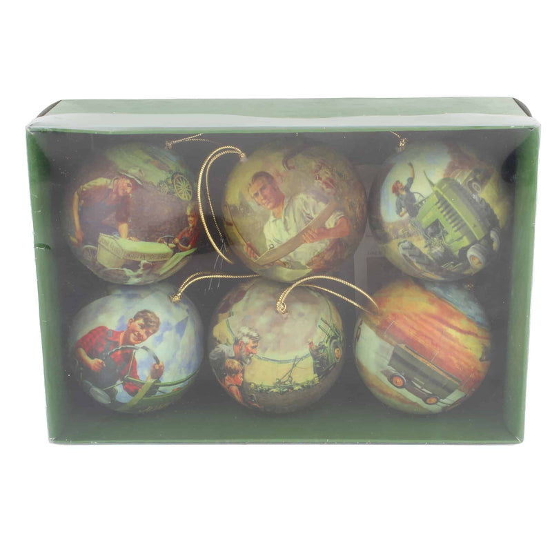 Set of 6 Walter Haskell Hinton John Deere Paper Mache Christmas Ornaments