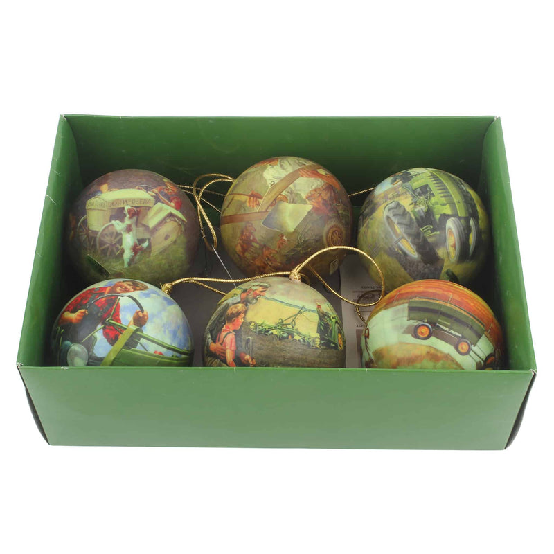 Set of 6 Walter Haskell Hinton John Deere Paper Mache Christmas Ornaments