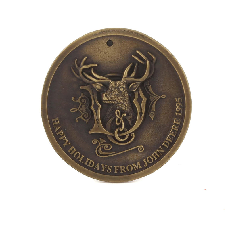 1995 John Deere Christmas Ornament, 1880 Company Logo, 2.5in Antique Brass