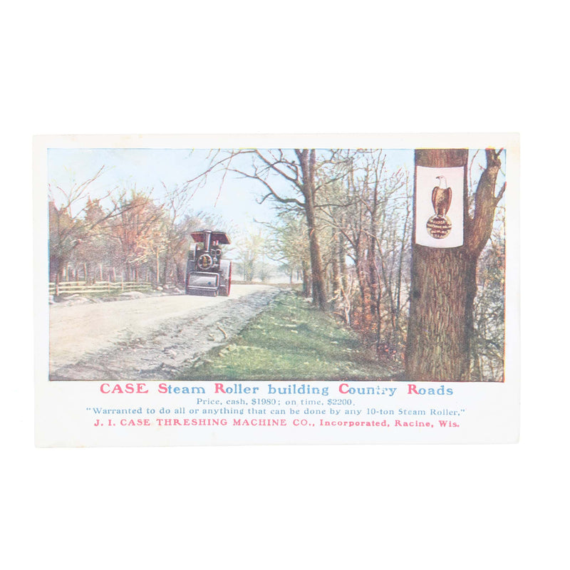 Vintage Case Steam Roller Building Country Roads Advertising Postcard by JI Case Threshing Machine Co