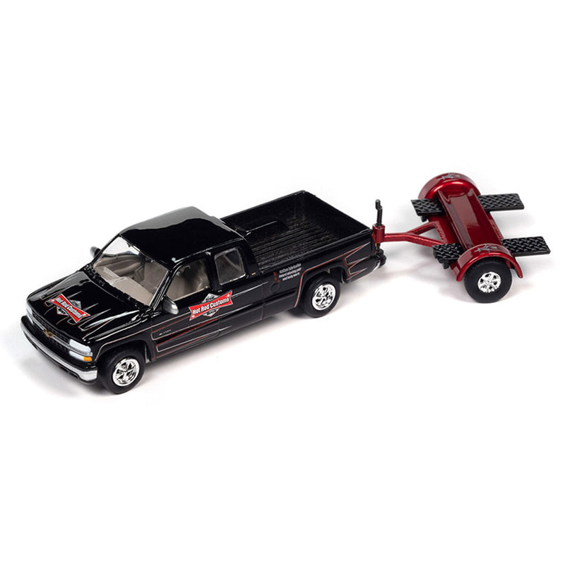 1/64 2022 Chevrolet Silverado with Tow Dolly, Hot Rod Customs, Johnny Lightning Tow & Go