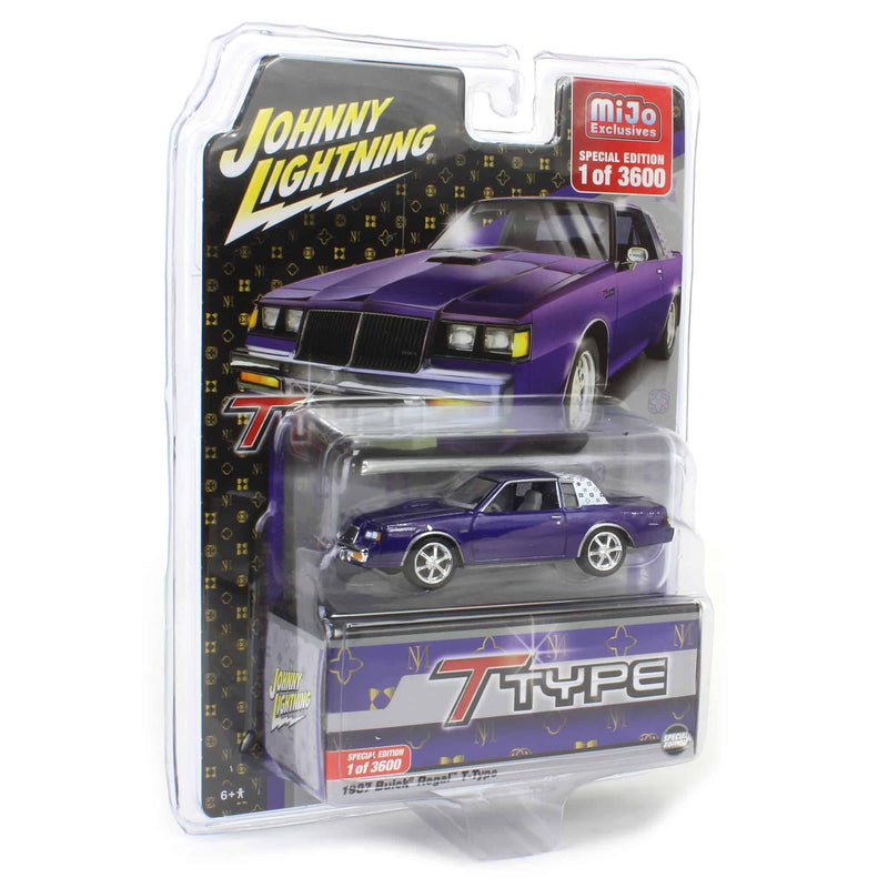 1/64 Johnny Lightning 1987 Buick Regal T-Type Custom, Metallic Purple with White Top, Mijo Exclusive