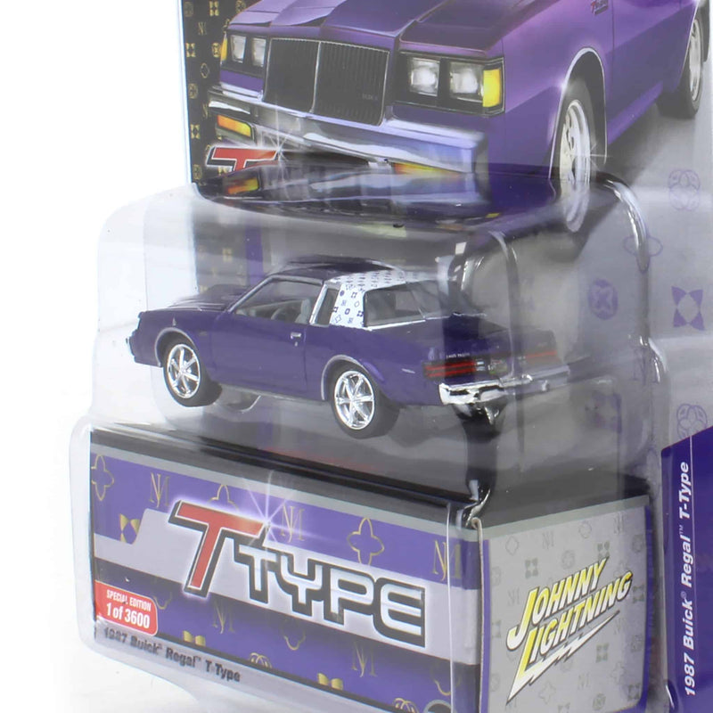 1/64 Johnny Lightning 1987 Buick Regal T-Type Custom, Metallic Purple with White Top, Mijo Exclusive