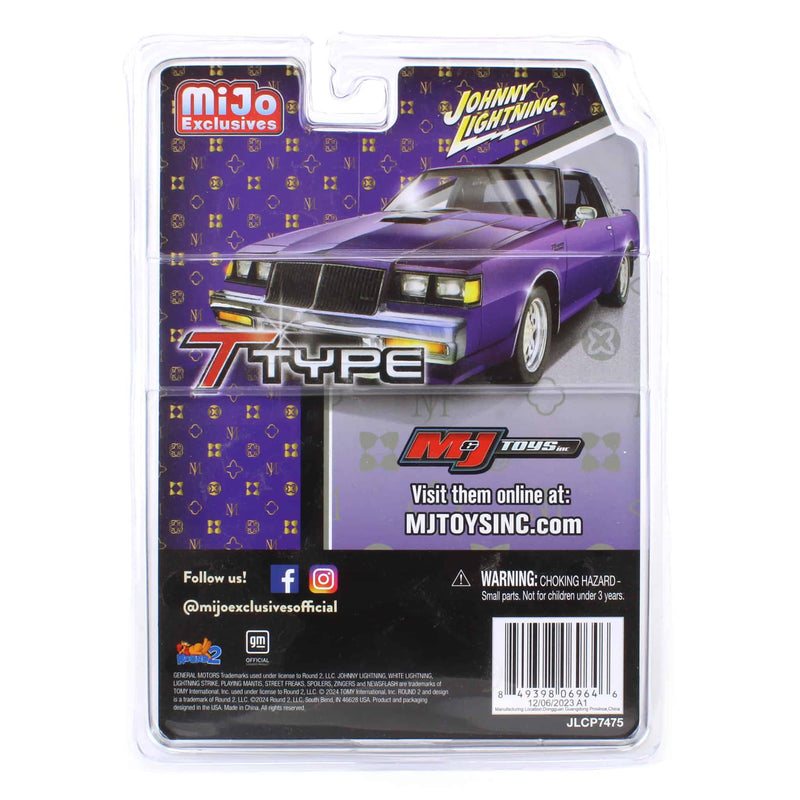 1/64 Johnny Lightning 1987 Buick Regal T-Type Custom, Metallic Purple with White Top, Mijo Exclusive