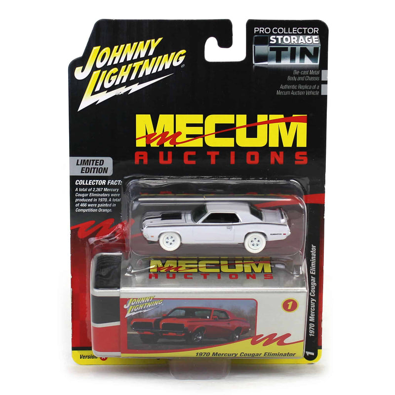 White Lightning Chase ~ 1/64 1970 Mercury Cougar Eliminator, Competition Orange, Mecum Auctions, Johnny Lightning Collector Tin Series 15