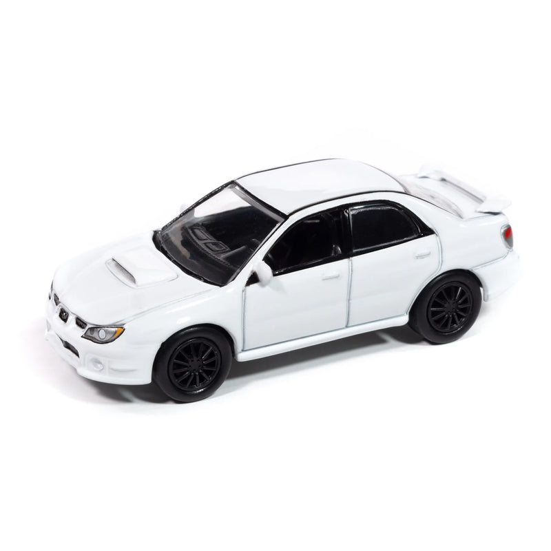 1/64 2006 Subaru Impreza WRX, White with Black Rims, Mecum Auctions, Johnny Lightning Collector Tin Series 15