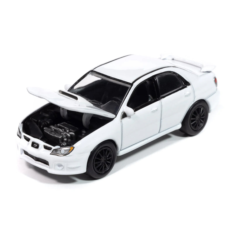 1/64 2006 Subaru Impreza WRX, White with Black Rims, Mecum Auctions, Johnny Lightning Collector Tin Series 15