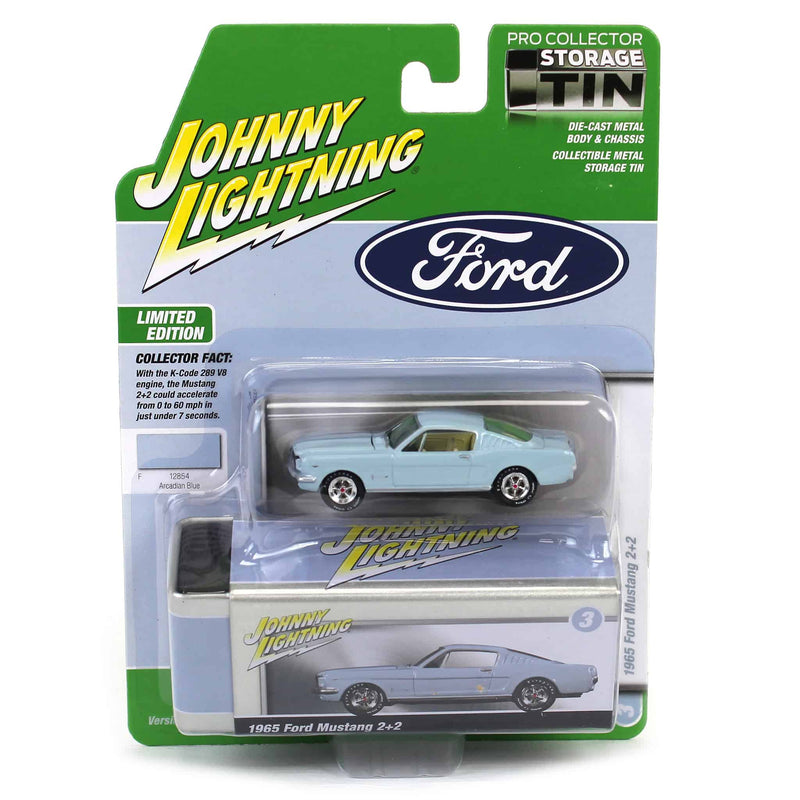1/64 1965 Ford Mustang Fastback, Arcadian Blue, Johnny Lightning Collector Tin Series 16