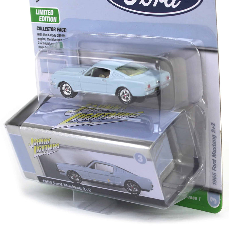1/64 1965 Ford Mustang Fastback, Arcadian Blue, Johnny Lightning Collector Tin Series 16
