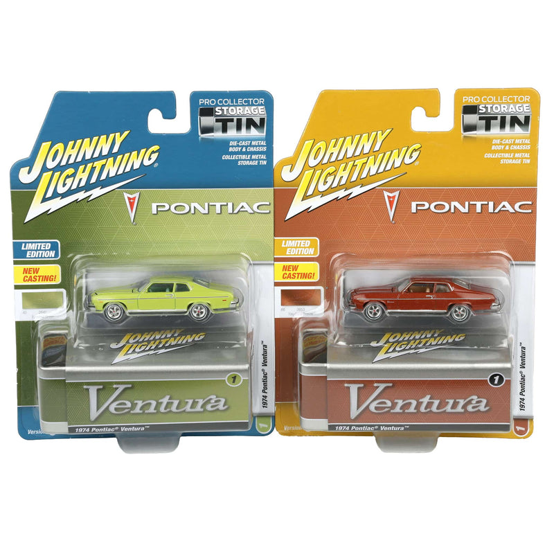 Set of (2) 1/64 1974 Pontiac Ventura A & B Versions from the Johnny Lightning Collector Tin Series