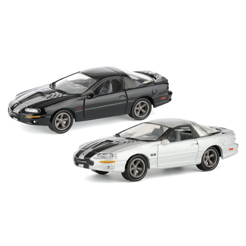 Set of (2) 1/64 2002 Chevy Camaro SS 35th Anniversary A & B Versions from the Johnny Lightning Collector Tin Series