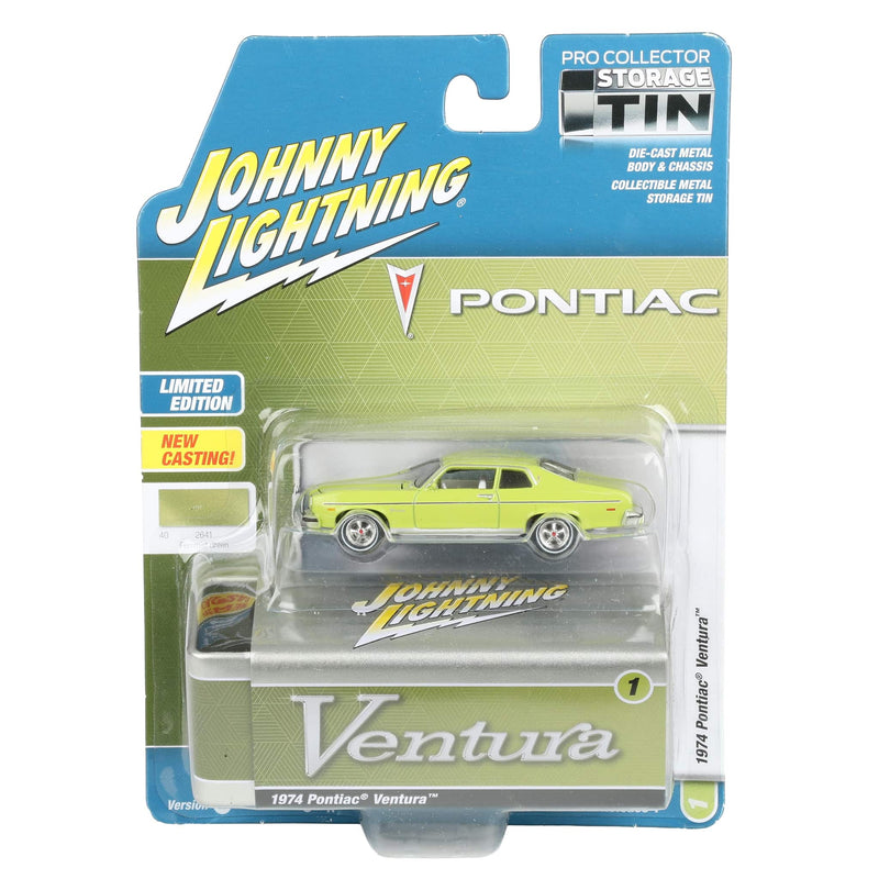 White Lightning Chase Unit ~ 1/64 1974 Pontiac Ventura, Fernmist Green, Johnny Lightning Collector Tin Series