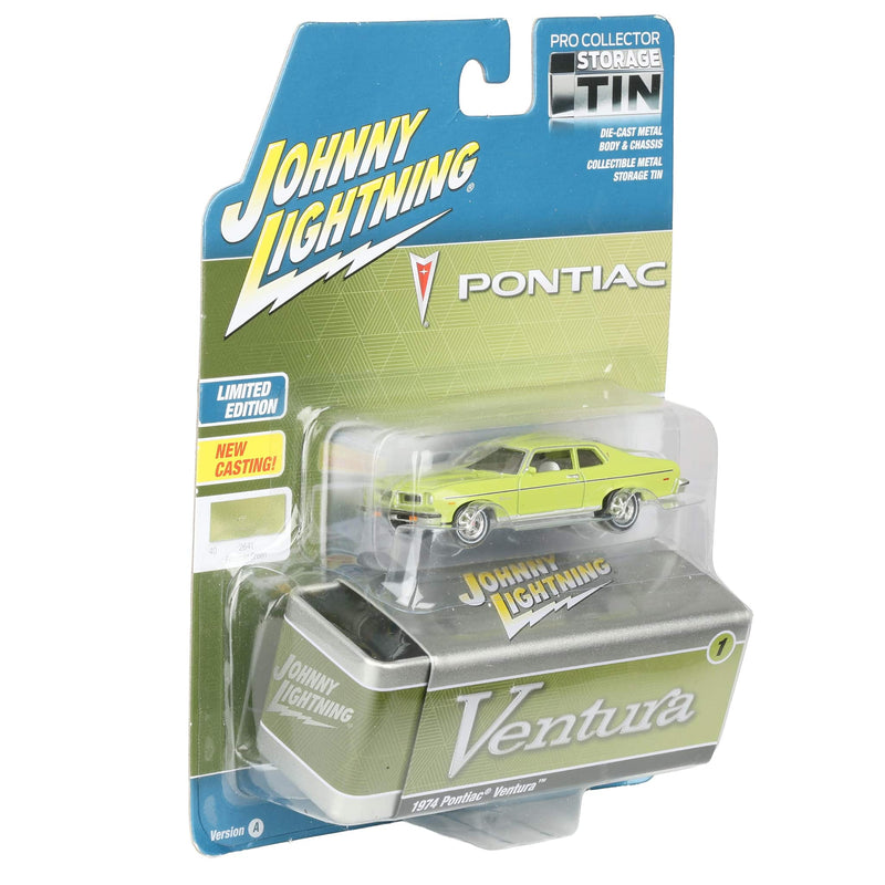 White Lightning Chase Unit ~ 1/64 1974 Pontiac Ventura, Fernmist Green, Johnny Lightning Collector Tin Series