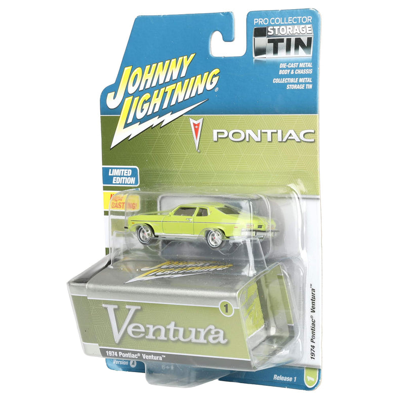 White Lightning Chase Unit ~ 1/64 1974 Pontiac Ventura, Fernmist Green, Johnny Lightning Collector Tin Series