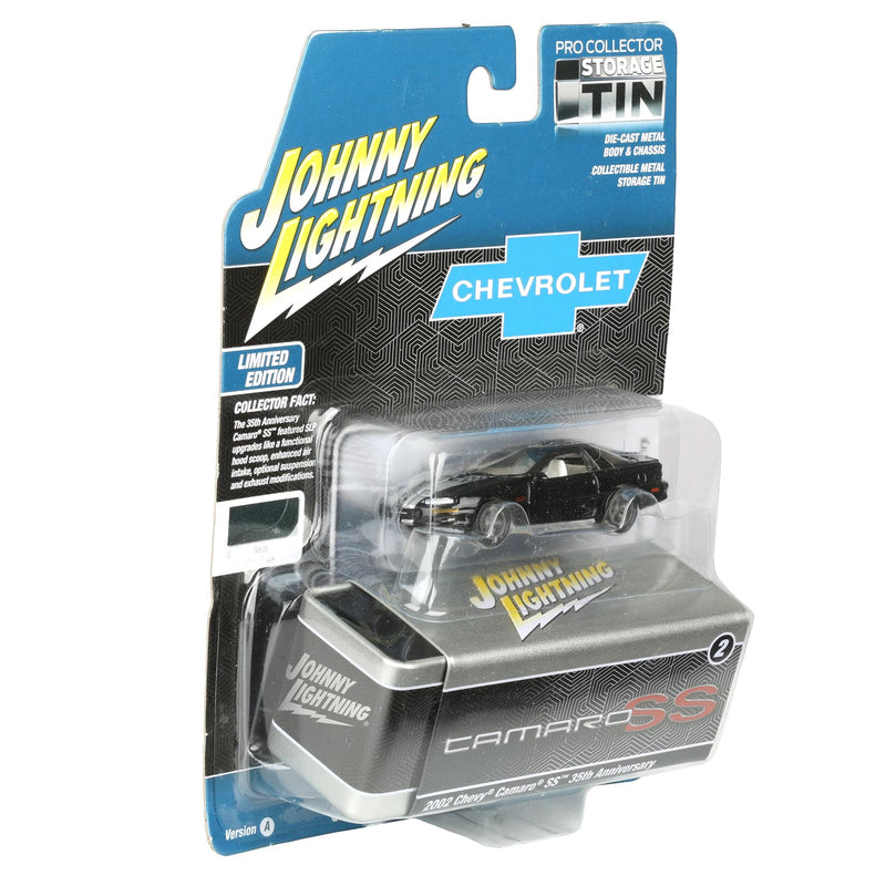 White Lightning Chase Unit ~ 1/64 2002 Chevy Camaro SS 35th Anniversary, Onyx Black, Johnny Lightning Collector Tin Series