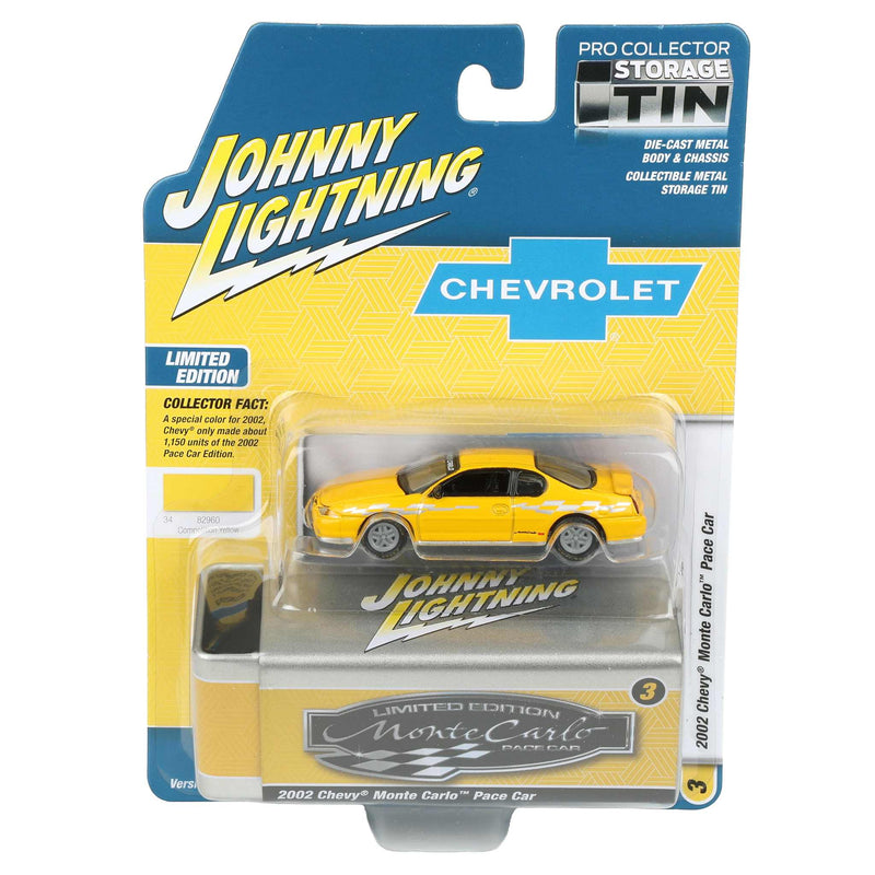 1/64 2002 Chevy Monte Carlo Pace Car, Competition Yellow, Johnny Lightning Collector Tin Series