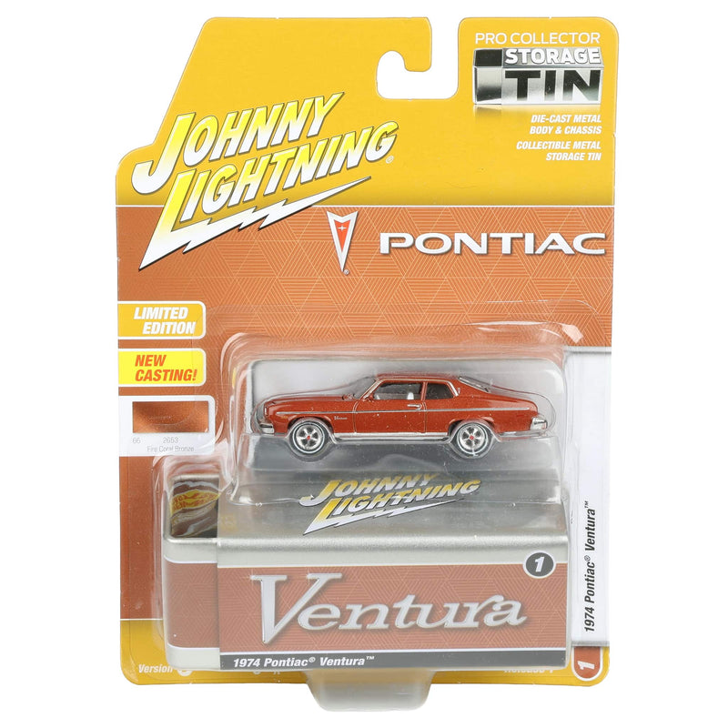 White Lightning Chase Unit ~ 1/64 1974 Pontiac Ventura, Fire Coral Bronze, Johnny Lightning Collector Tin Series