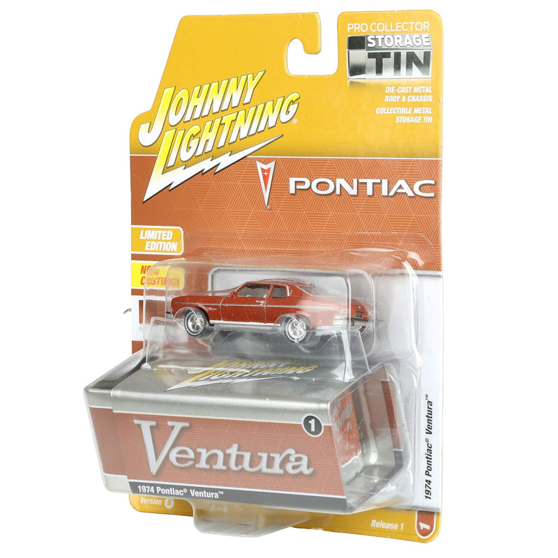 White Lightning Chase Unit ~ 1/64 1974 Pontiac Ventura, Fire Coral Bronze, Johnny Lightning Collector Tin Series