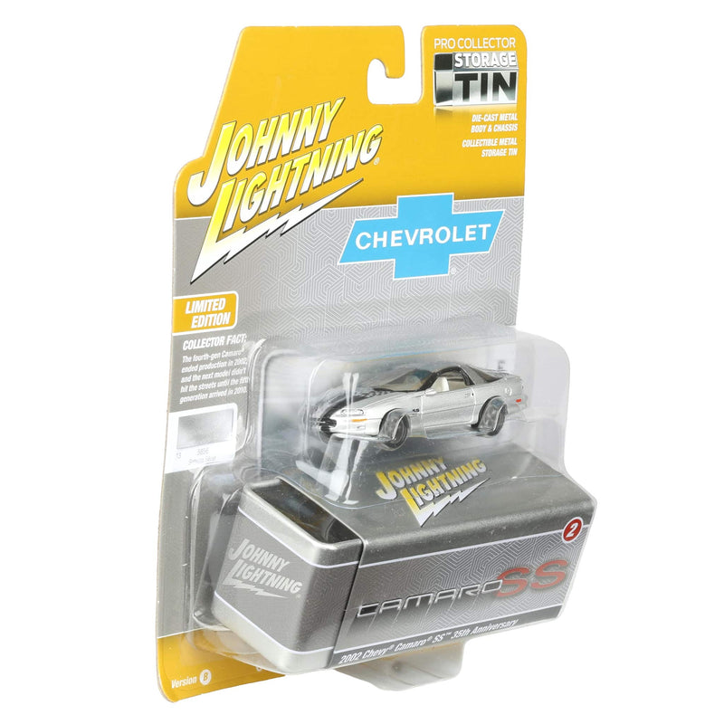 White Lightning Chase Unit ~ 1/64 2002 Chevy Camaro SS 35th Anniversary, Sebring Silver, Johnny Lightning Collector Tin Series