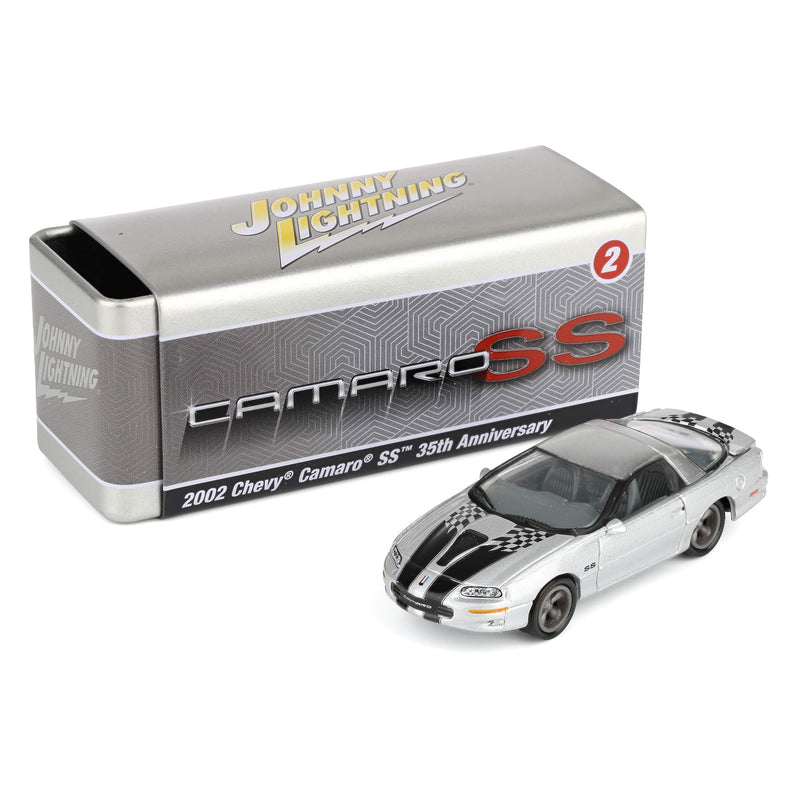 1/64 2002 Chevy Camaro SS 35th Anniversary, Sebring Silver, Johnny Lightning Collector Tin Series