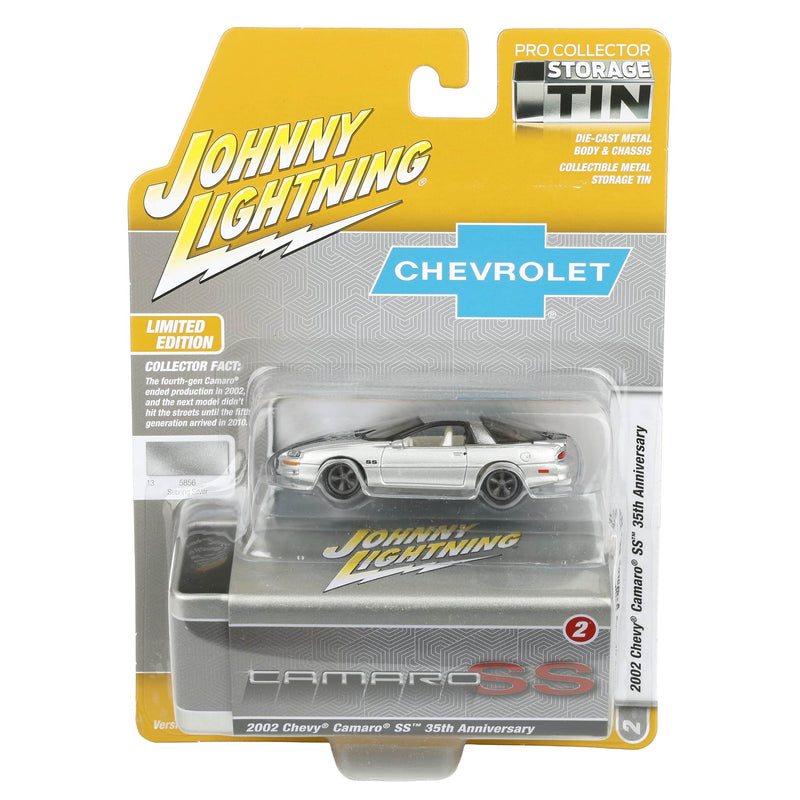 1/64 2002 Chevy Camaro SS 35th Anniversary, Sebring Silver, Johnny Lightning Collector Tin Series