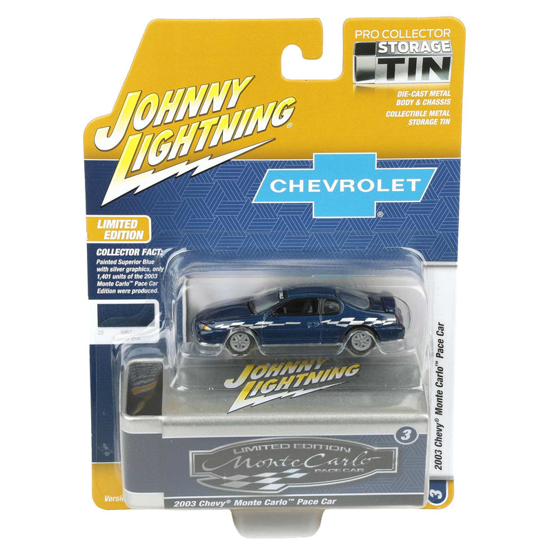 1/64 2002 Chevy Monte Carlo Pace Car, Superior Blue, Johnny Lightning Collector Tin Series