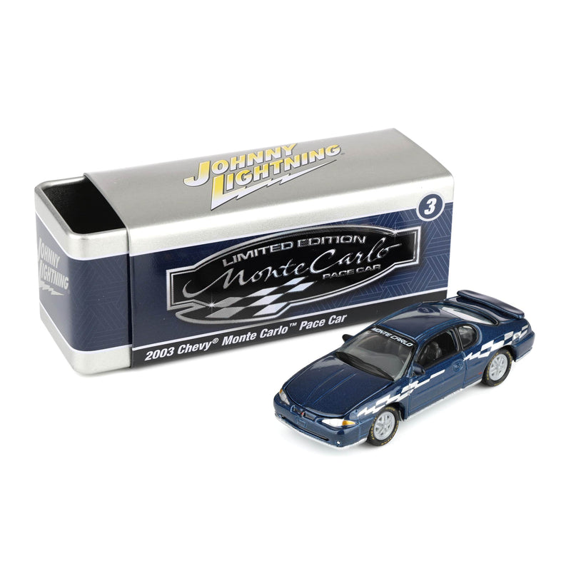 1/64 2002 Chevy Monte Carlo Pace Car, Superior Blue, Johnny Lightning Collector Tin Series
