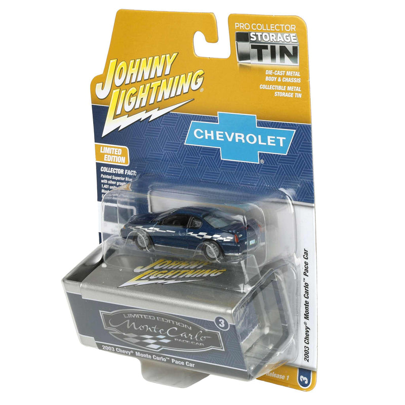 1/64 2002 Chevy Monte Carlo Pace Car, Superior Blue, Johnny Lightning Collector Tin Series