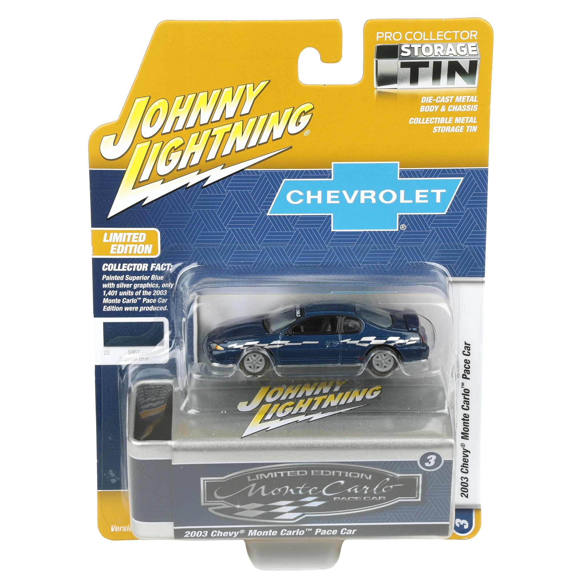 Johnny Lightning ミニカーセット 3台 1/64 2002 Chevy Monte Carlo Pace Car, Superior Blue, Johnny