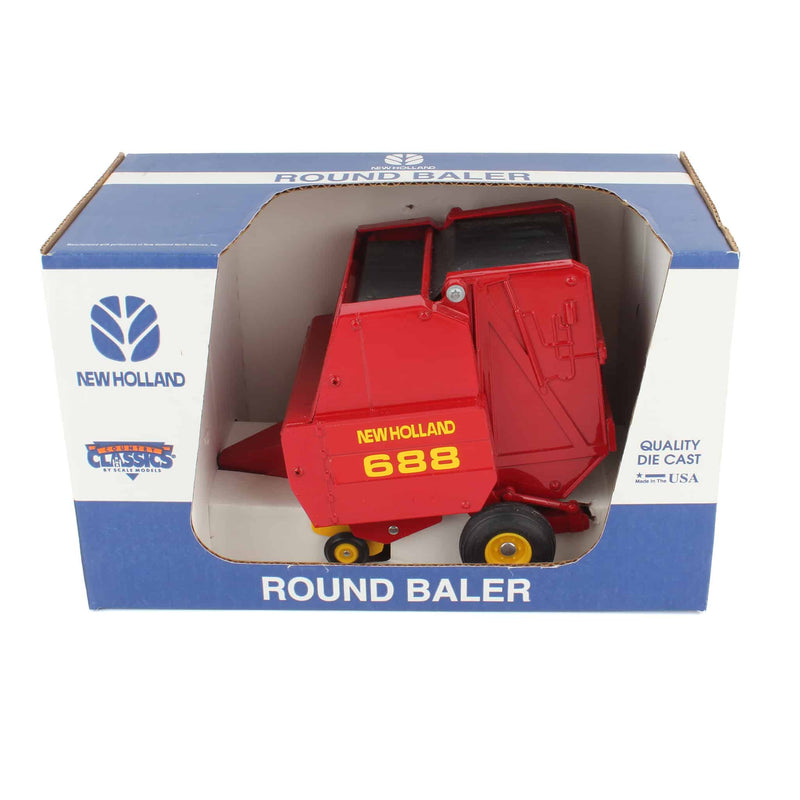 1/16 New Holland 688 Round Baler with Hay Bale by Scale Models, Made in the USA