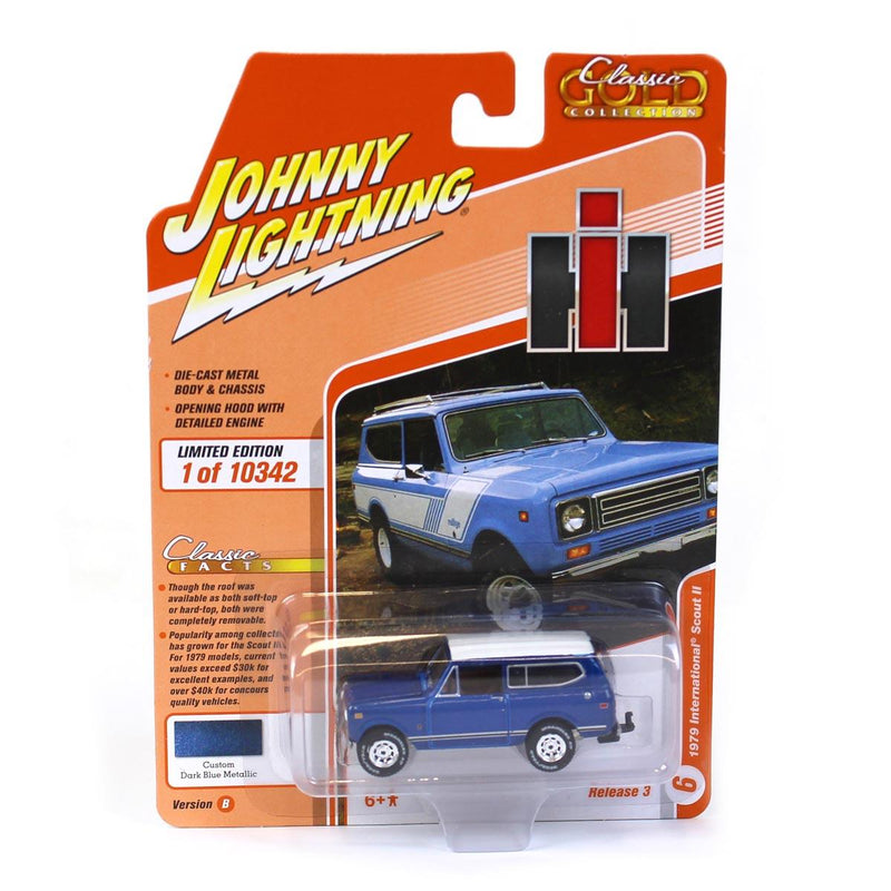 1/64 1979 International Scout II Truck by Johnny Lightning, Dark Blue Metallic